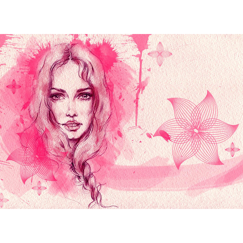 Illustration Women Face Wall Mural Giant Wall Covering for Girls Bedroom, Custom Clearhalo 'Wall Decor' 'Wall Mural' 1863934