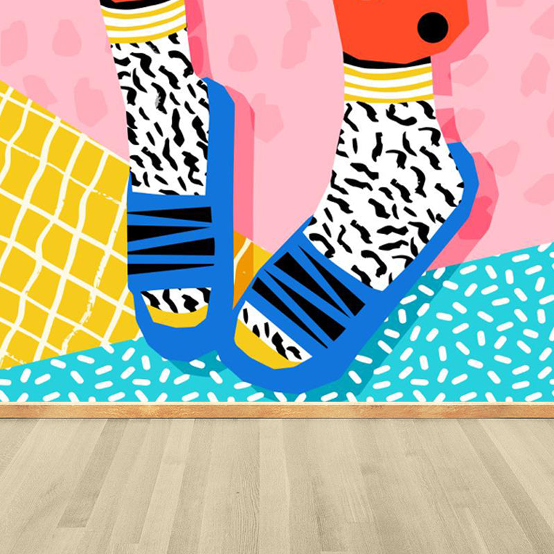 Modern Fashionable Shoes Pattern Mural Pastel Color Kids Room Wall Decor, Personalized Red Clearhalo 'Wall Decor' 'Wall Mural' 1863936