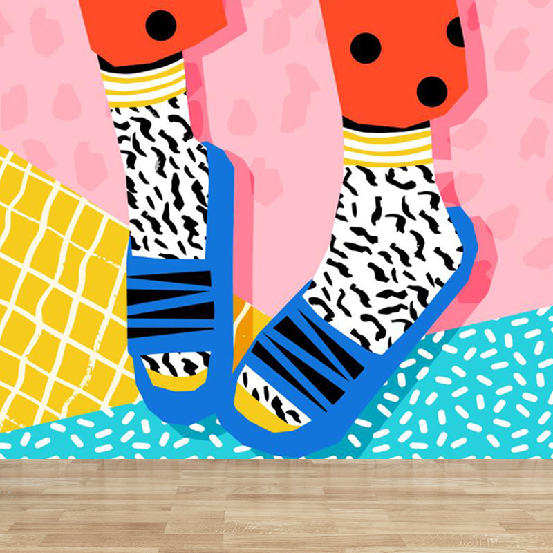 Modern Fashionable Shoes Pattern Mural Pastel Color Kids Room Wall Decor, Personalized Clearhalo 'Wall Decor' 'Wall Mural' 1863937