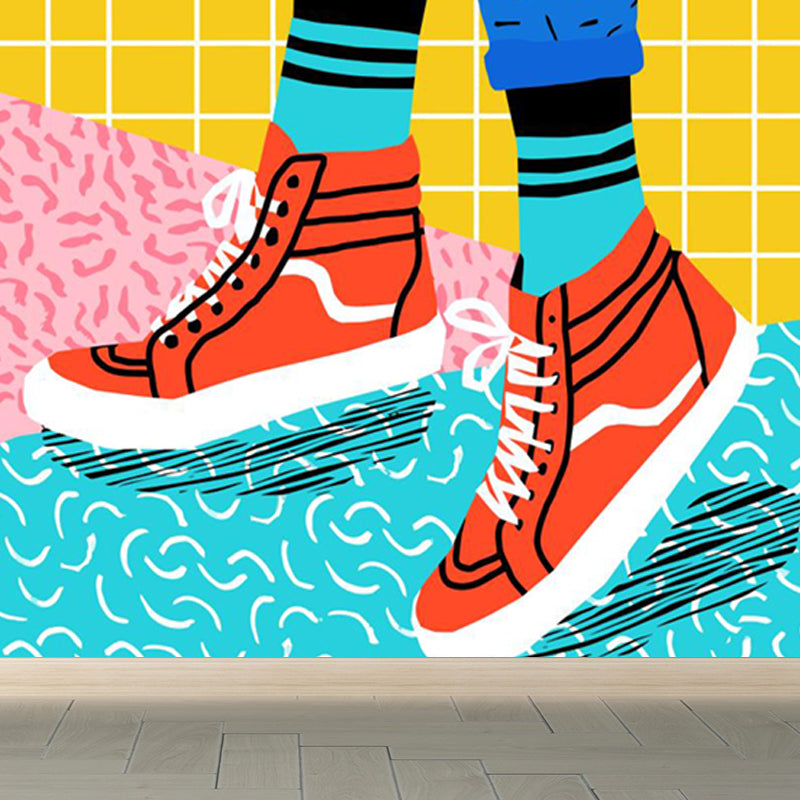 Modern Fashionable Shoes Pattern Mural Pastel Color Kids Room Wall Decor, Personalized Yellow Clearhalo 'Wall Decor' 'Wall Mural' 1863941