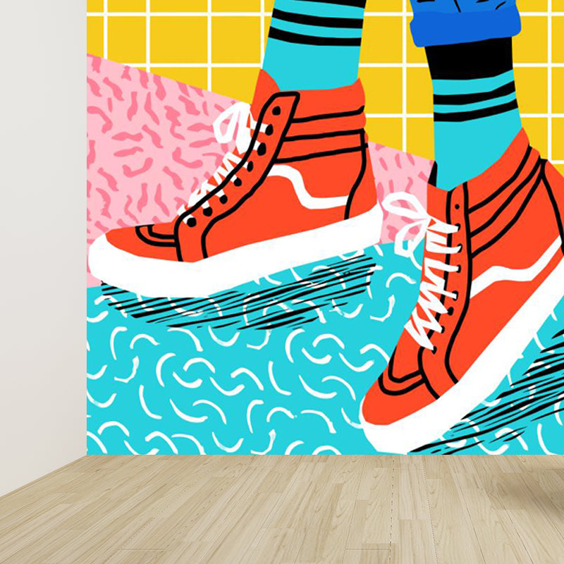Modern Fashionable Shoes Pattern Mural Pastel Color Kids Room Wall Decor, Personalized Clearhalo 'Wall Decor' 'Wall Mural' 1863943
