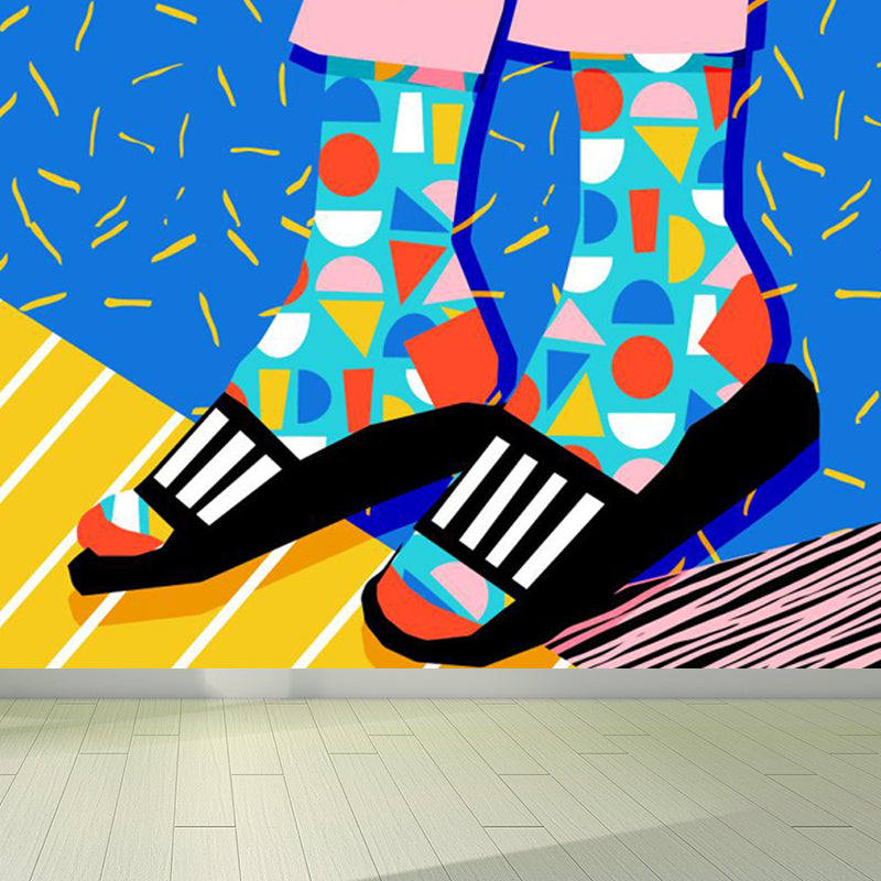 Modern Fashionable Shoes Pattern Mural Pastel Color Kids Room Wall Decor, Personalized Clearhalo 'Wall Decor' 'Wall Mural' 1863947