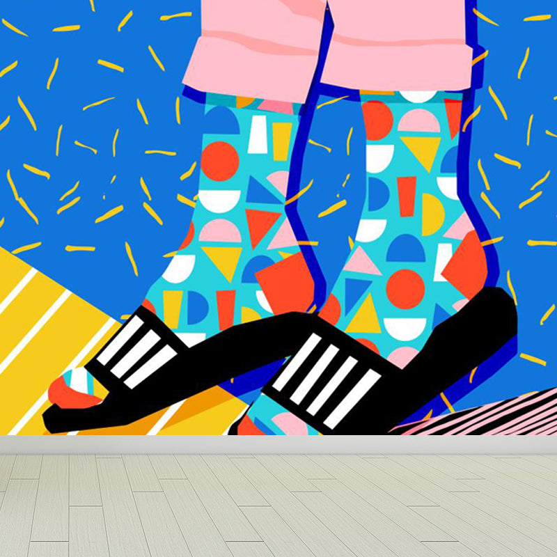 Modern Fashionable Shoes Pattern Mural Pastel Color Kids Room Wall Decor, Personalized Clearhalo 'Wall Decor' 'Wall Mural' 1863948