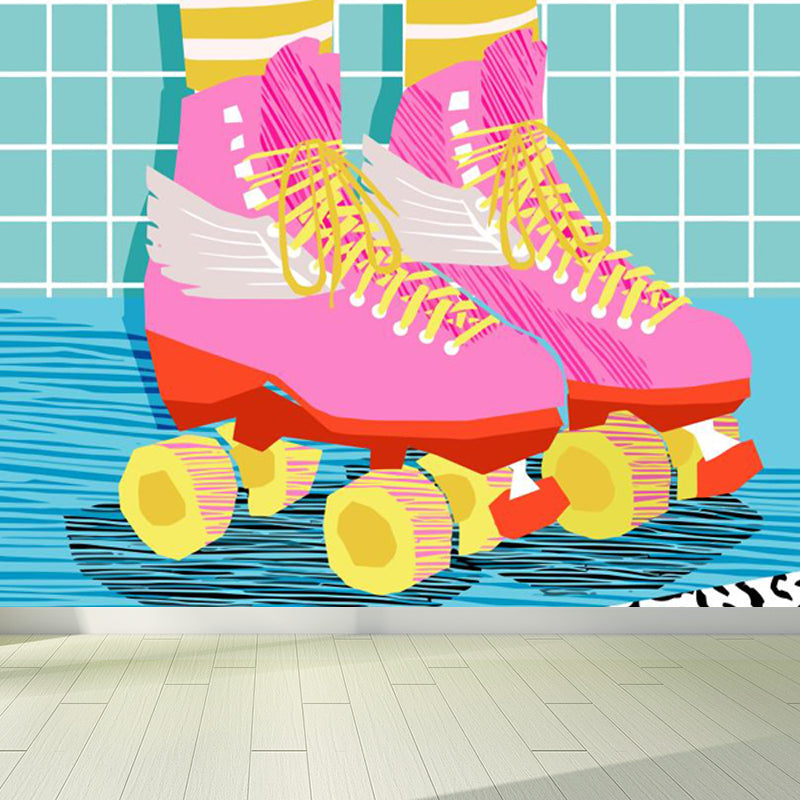 Modern Fashionable Shoes Pattern Mural Pastel Color Kids Room Wall Decor, Personalized Light Green Clearhalo 'Wall Decor' 'Wall Mural' 1863951