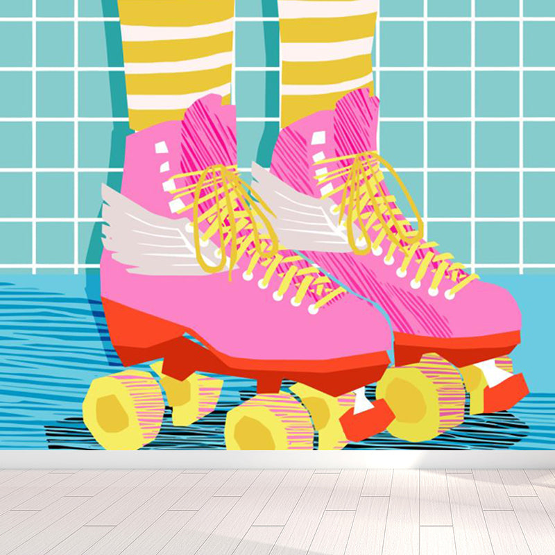 Modern Fashionable Shoes Pattern Mural Pastel Color Kids Room Wall Decor, Personalized Clearhalo 'Wall Decor' 'Wall Mural' 1863952