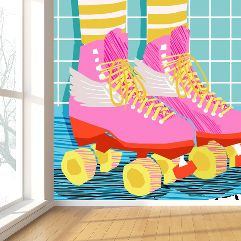 Modern Fashionable Shoes Pattern Mural Pastel Color Kids Room Wall Decor, Personalized Clearhalo 'Wall Decor' 'Wall Mural' 1863953