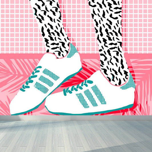 Modern Fashionable Shoes Pattern Mural Pastel Color Kids Room Wall Decor, Personalized Pink