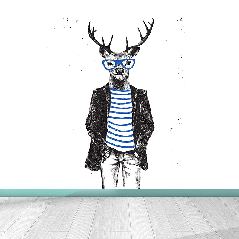 Big Animal Wall Paper Mural Nordic Cool Fashion Wall Decor in Pastel Color for Teens Room Black Clearhalo 'Wall Decor' 'Wall Mural' 1863961