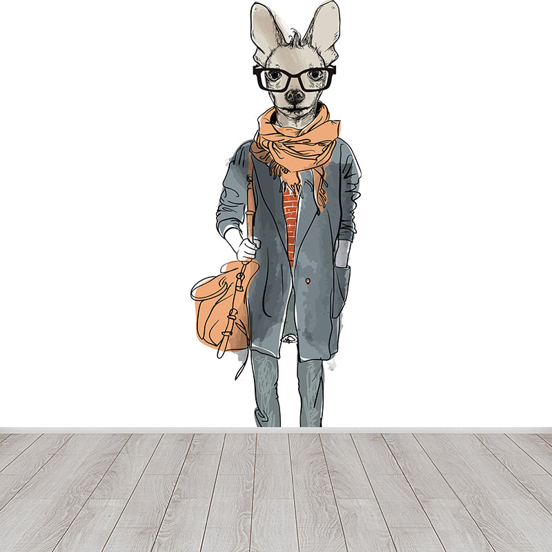 Big Animal Wall Paper Mural Nordic Cool Fashion Wall Decor in Pastel Color for Teens Room Dark Blue Clearhalo 'Wall Decor' 'Wall Mural' 1863976