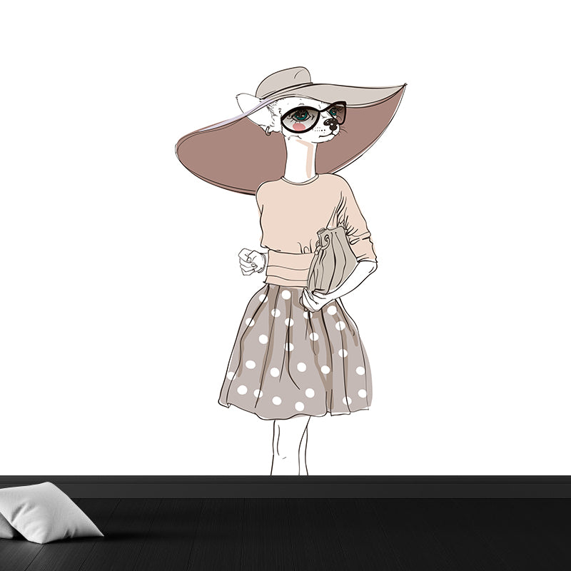 Big Animal Wall Paper Mural Nordic Cool Fashion Wall Decor in Pastel Color for Teens Room Light Brown Clearhalo 'Wall Decor' 'Wall Mural' 1863981