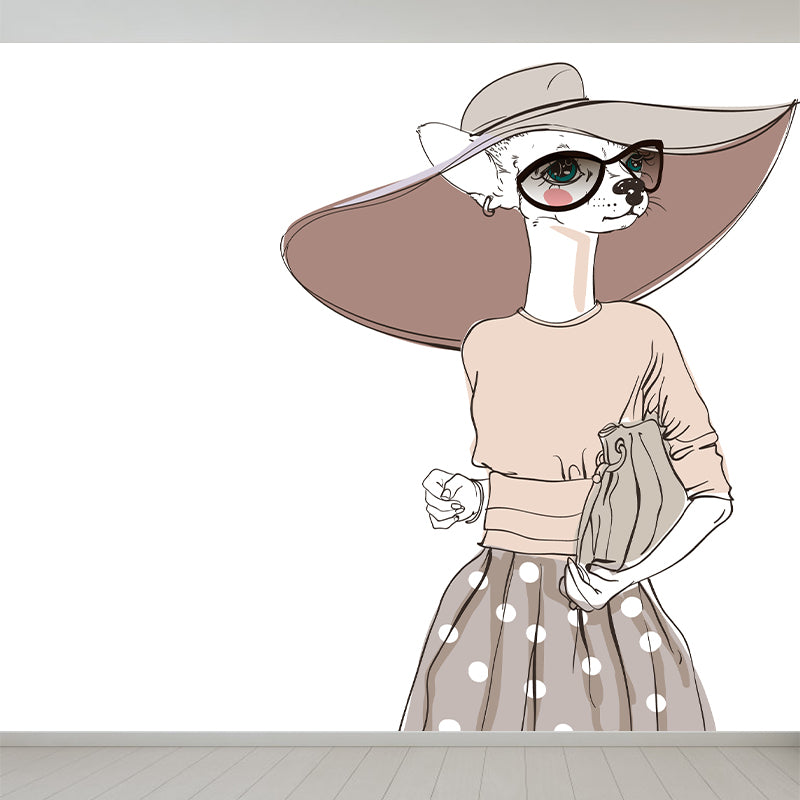 Big Animal Wall Paper Mural Nordic Cool Fashion Wall Decor in Pastel Color for Teens Room Clearhalo 'Wall Decor' 'Wall Mural' 1863982