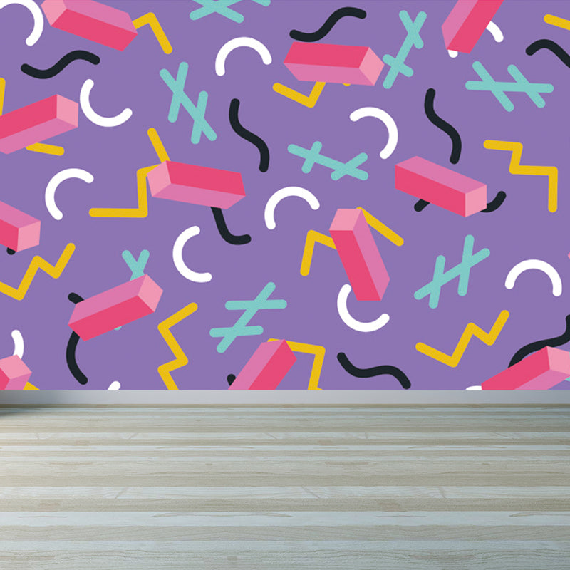 Bright Geometric Wall Mural Decal Moisture Resistant Modern Bedroom Wall Covering Purple Clearhalo 'Wall Decor' 'Wall Mural' 1863996