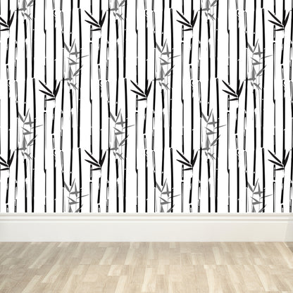 Stain-Proof Bamboo Wall Mural Non-Woven Textured Botany Wall Decor for Guest Room Light Gray Clearhalo 'Wall Decor' 'Wall Mural' 1864101