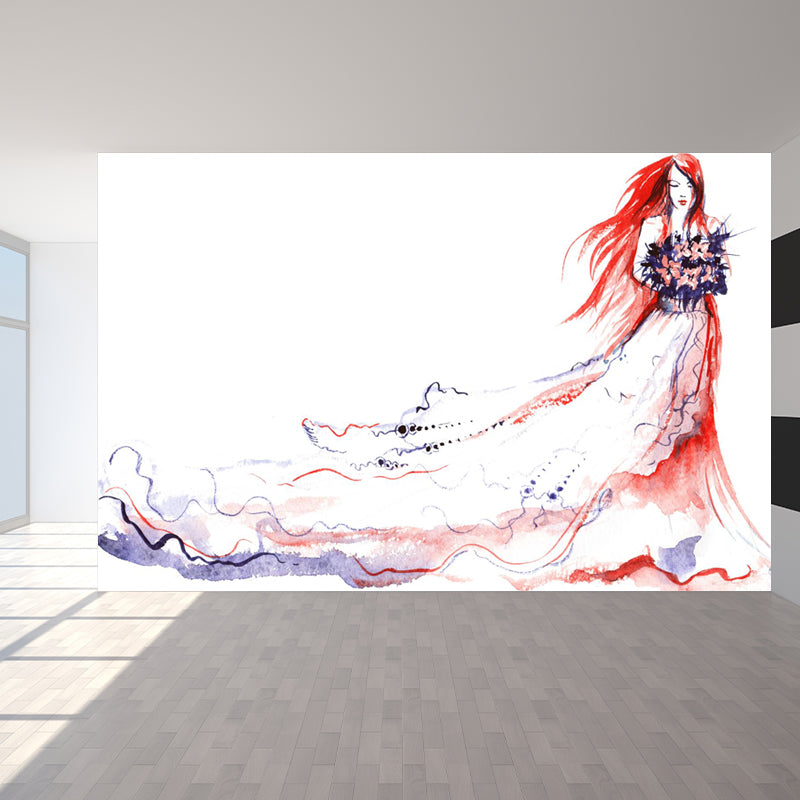 Huge Fashion Girl Mural Decal Bedroom Figure Wall Art in Pastel Color, Stain Resistant Clearhalo 'Wall Decor' 'Wall Mural' 1864118