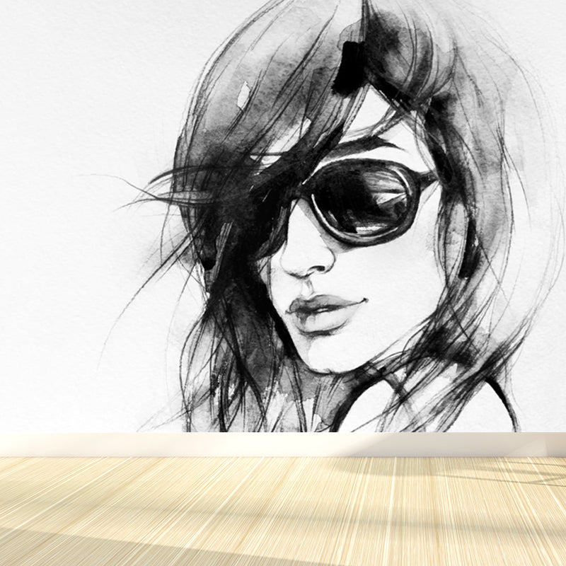 Huge Fashion Girl Mural Decal Bedroom Figure Wall Art in Pastel Color, Stain Resistant Clearhalo 'Wall Decor' 'Wall Mural' 1864122