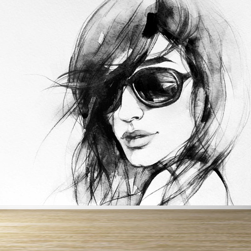 Huge Fashion Girl Mural Decal Bedroom Figure Wall Art in Pastel Color, Stain Resistant Clearhalo 'Wall Decor' 'Wall Mural' 1864123