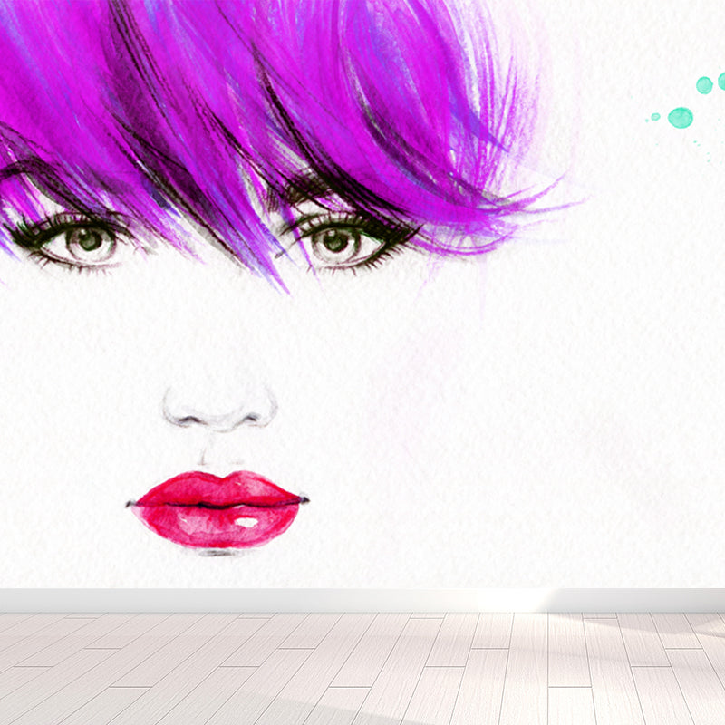 Huge Fashion Girl Mural Decal Bedroom Figure Wall Art in Pastel Color, Stain Resistant Clearhalo 'Wall Decor' 'Wall Mural' 1864127