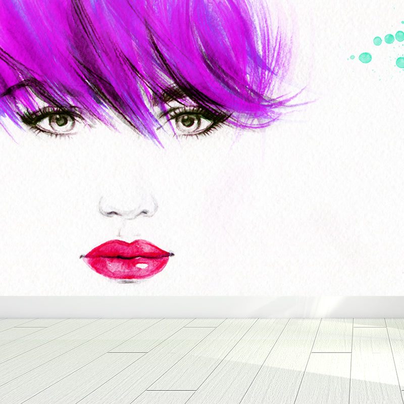 Huge Fashion Girl Mural Decal Bedroom Figure Wall Art in Pastel Color, Stain Resistant Clearhalo 'Wall Decor' 'Wall Mural' 1864128