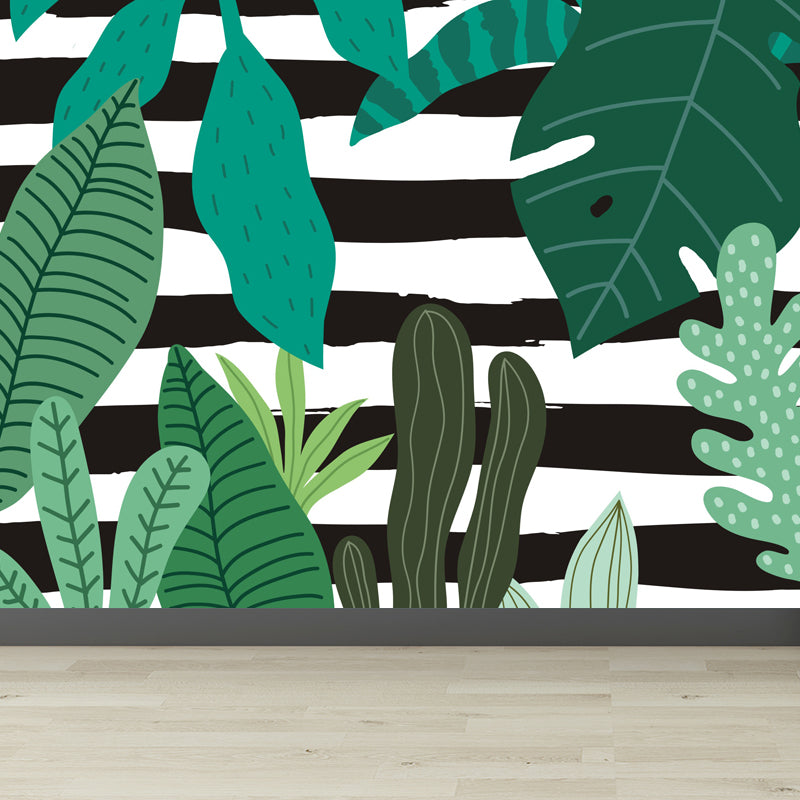 Botanical Leaves Mural Wallpaper Tropical Style Non-Woven Material Wall Covering Green Clearhalo 'Wall Decor' 'Wall Mural' 1864141