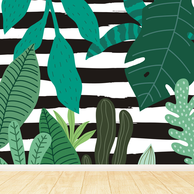 Botanical Leaves Mural Wallpaper Tropical Style Non-Woven Material Wall Covering Clearhalo 'Wall Decor' 'Wall Mural' 1864142