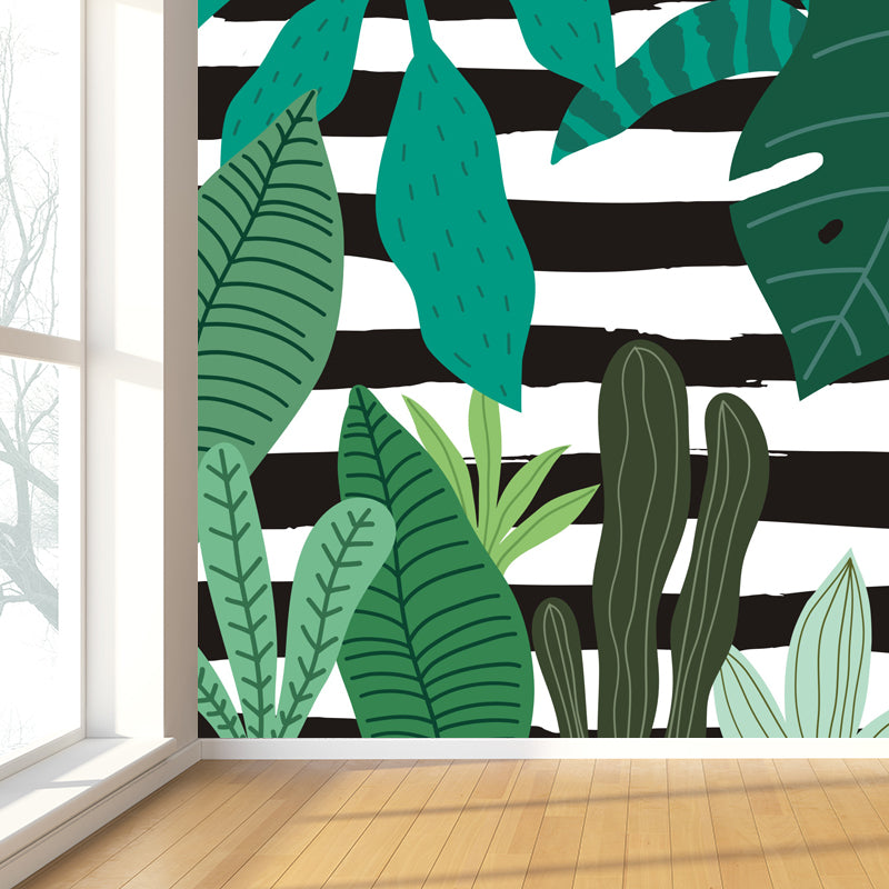 Botanical Leaves Mural Wallpaper Tropical Style Non-Woven Material Wall Covering Clearhalo 'Wall Decor' 'Wall Mural' 1864143