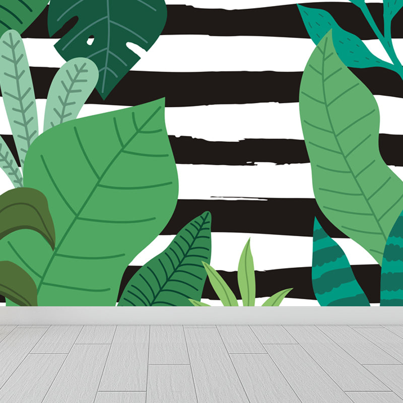 Botanical Leaves Mural Wallpaper Tropical Style Non-Woven Material Wall Covering Clearhalo 'Wall Decor' 'Wall Mural' 1864148