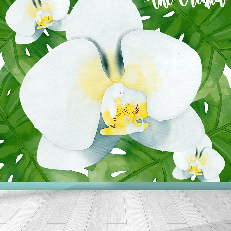 Botanical Leaves Mural Wallpaper Tropical Style Non-Woven Material Wall Covering White Clearhalo 'Wall Decor' 'Wall Mural' 1864151
