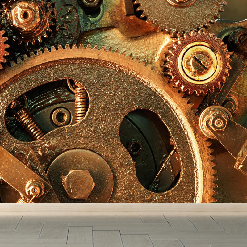 Photograph Metal Gear Mural Decal Modern Non-Woven Textured Wall Covering in Pastel Color Brown Clearhalo 'Wall Decor' 'Wall Mural' 1864186