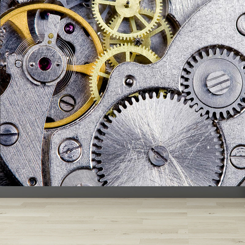 Photograph Metal Gear Mural Decal Modern Non-Woven Textured Wall Covering in Pastel Color Dark Gray Clearhalo 'Wall Decor' 'Wall Mural' 1864191