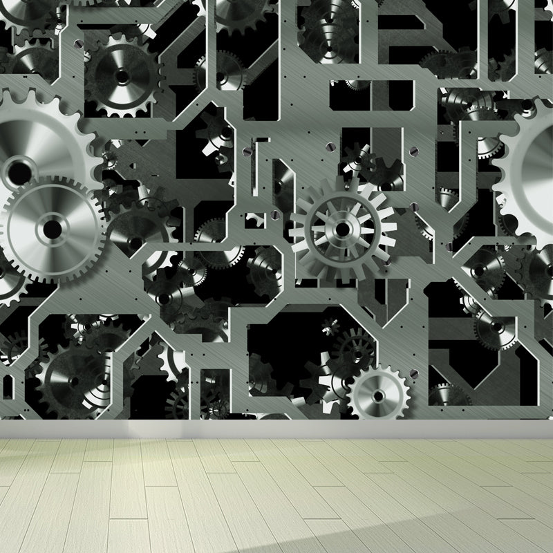 Photograph Metal Gear Mural Decal Modern Non-Woven Textured Wall Covering in Pastel Color Silver Clearhalo 'Wall Decor' 'Wall Mural' 1864196