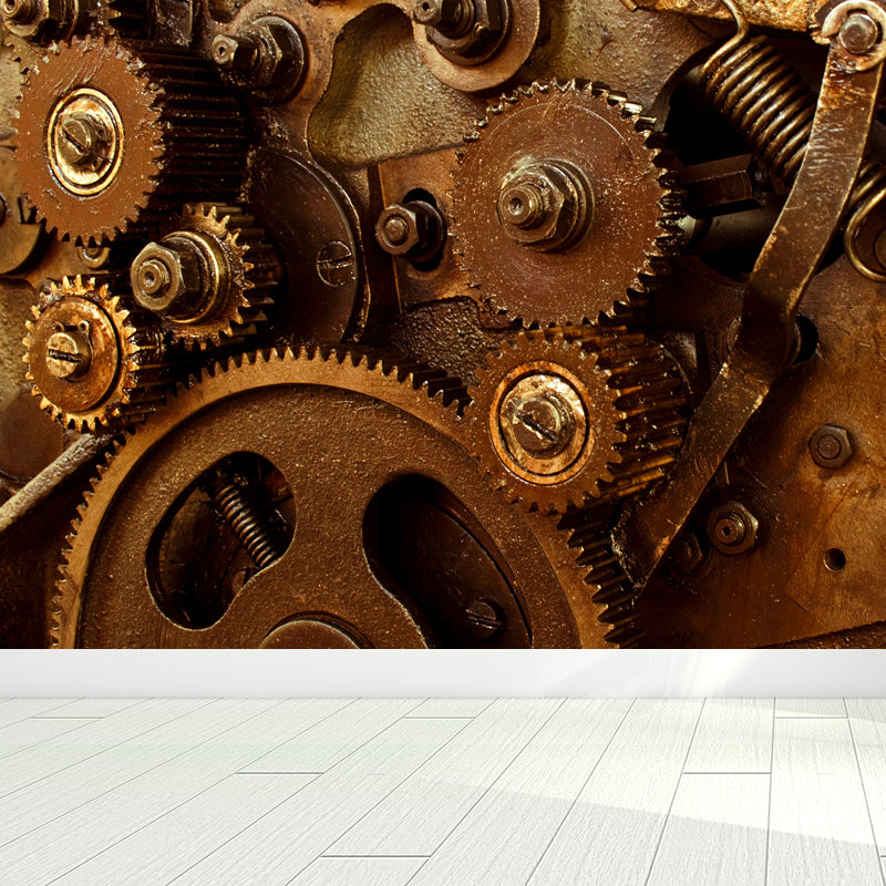 Photograph Metal Gear Mural Decal Modern Non-Woven Textured Wall Covering in Pastel Color Dark Brown Clearhalo 'Wall Decor' 'Wall Mural' 1864201