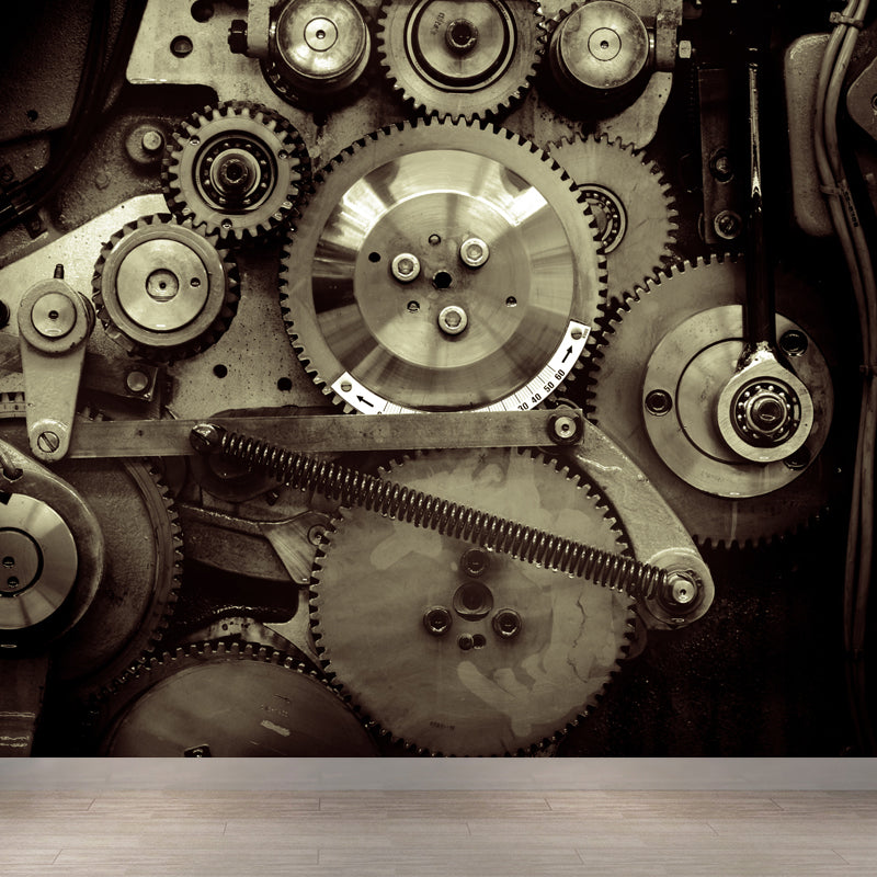 Photograph Metal Gear Mural Decal Modern Non-Woven Textured Wall Covering in Pastel Color Grey Clearhalo 'Wall Decor' 'Wall Mural' 1864206