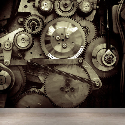 Photograph Metal Gear Mural Decal Modern Non-Woven Textured Wall Covering in Pastel Color Grey Clearhalo 'Wall Decor' 'Wall Mural' 1864206