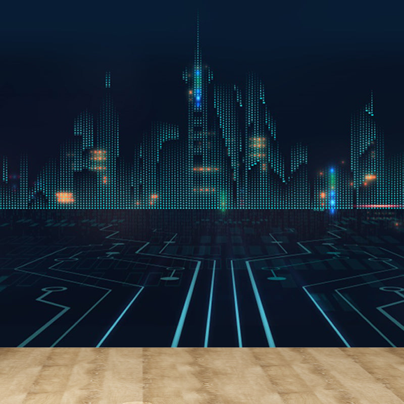 Contemporary City Building Mural Soft Color Stain-Proofing Wall Art for Dining Room Clearhalo 'Wall Decor' 'Wall Mural' 1864212