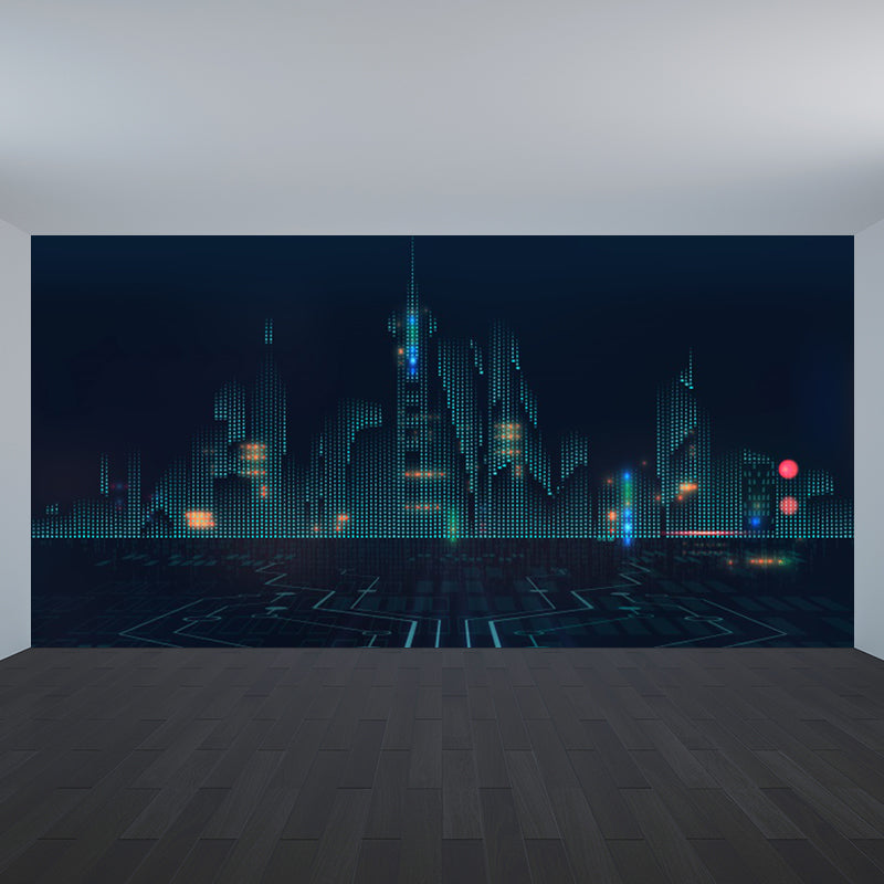 Contemporary City Building Mural Soft Color Stain-Proofing Wall Art for Dining Room Clearhalo 'Wall Decor' 'Wall Mural' 1864213