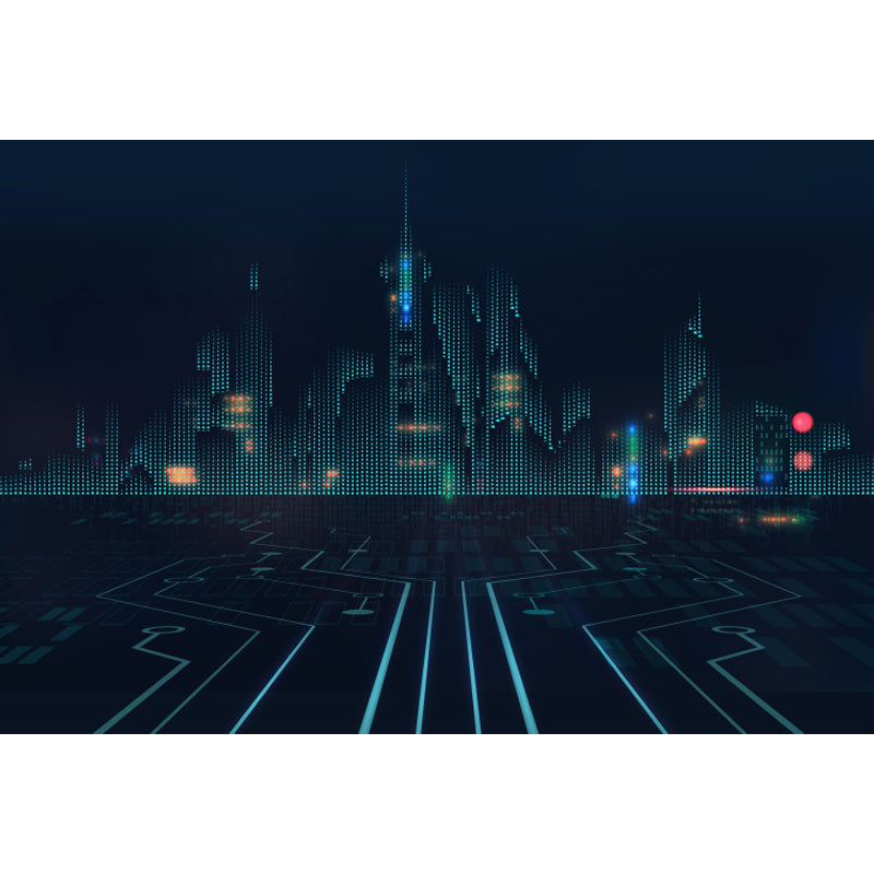 Contemporary City Building Mural Soft Color Stain-Proofing Wall Art for Dining Room Clearhalo 'Wall Decor' 'Wall Mural' 1864214