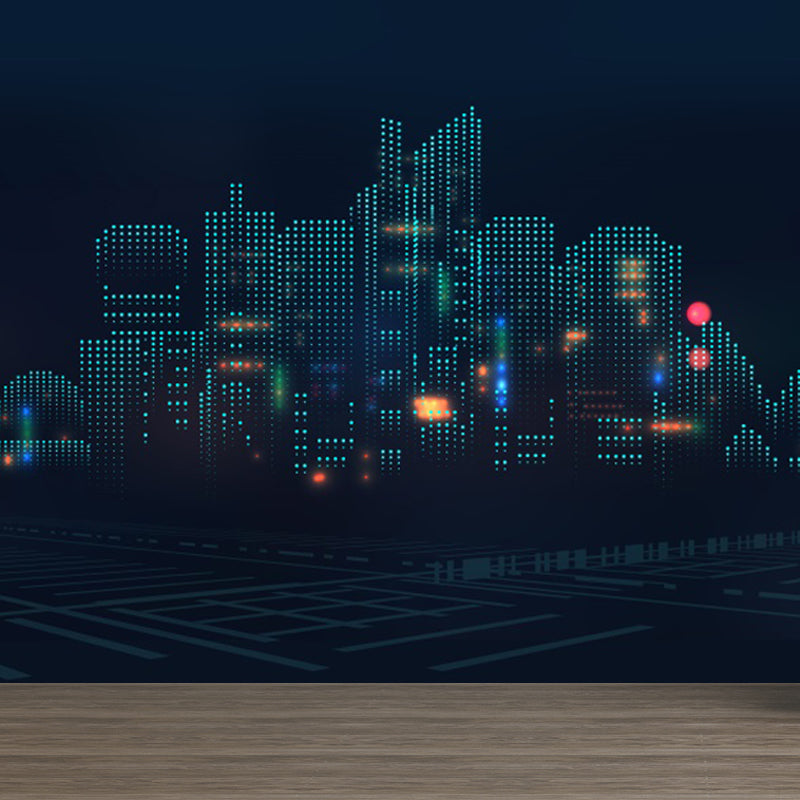 Contemporary City Building Mural Soft Color Stain-Proofing Wall Art for Dining Room Clearhalo 'Wall Decor' 'Wall Mural' 1864217