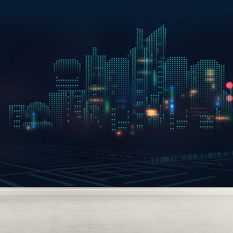 Contemporary City Building Mural Soft Color Stain-Proofing Wall Art for Dining Room Clearhalo 'Wall Decor' 'Wall Mural' 1864218