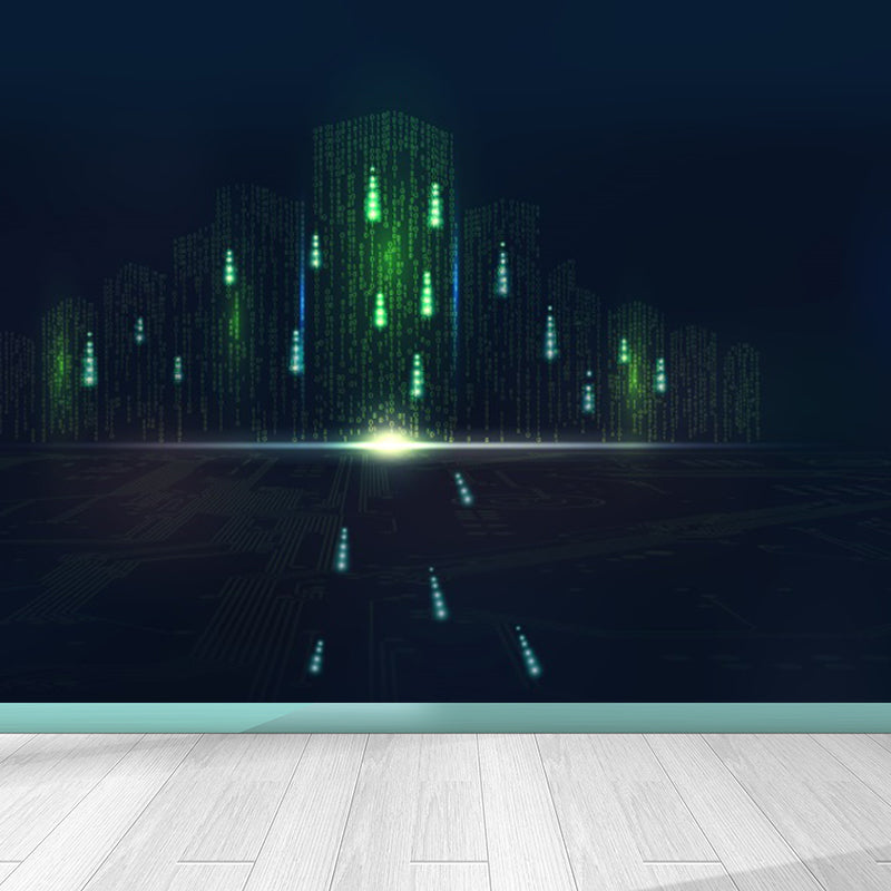 Contemporary City Building Mural Soft Color Stain-Proofing Wall Art for Dining Room Clearhalo 'Wall Decor' 'Wall Mural' 1864223