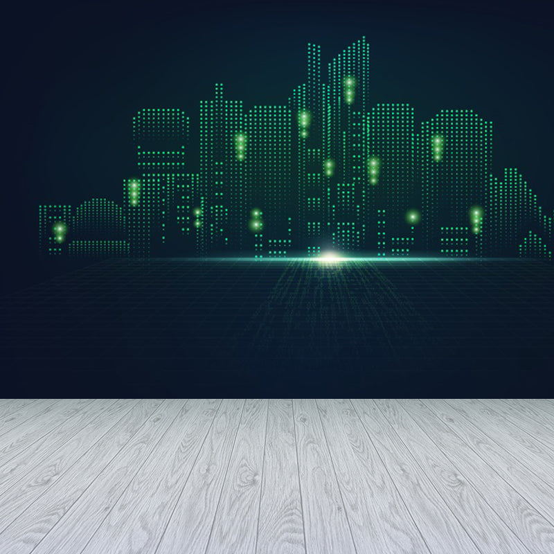 Contemporary City Building Mural Soft Color Stain-Proofing Wall Art for Dining Room Clearhalo 'Wall Decor' 'Wall Mural' 1864227