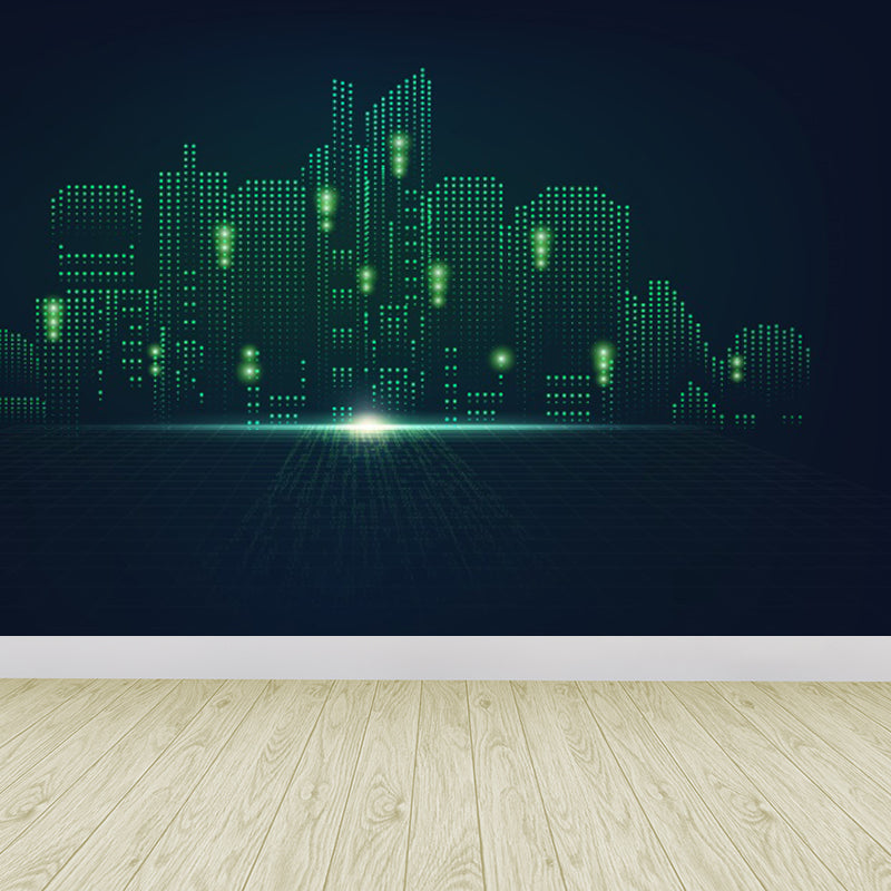 Contemporary City Building Mural Soft Color Stain-Proofing Wall Art for Dining Room Clearhalo 'Wall Decor' 'Wall Mural' 1864228