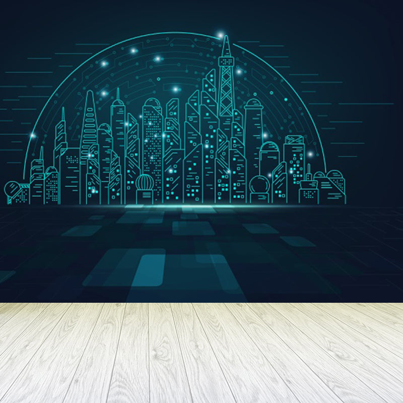 Contemporary City Building Mural Soft Color Stain-Proofing Wall Art for Dining Room Clearhalo 'Wall Decor' 'Wall Mural' 1864232