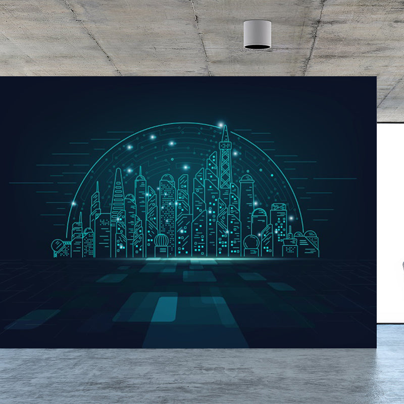 Contemporary City Building Mural Soft Color Stain-Proofing Wall Art for Dining Room Clearhalo 'Wall Decor' 'Wall Mural' 1864233