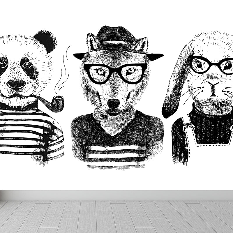 Illustration Animal Portrait Mural Wallpaper Large Wall Art for Boys Bedroom, Custom Print Clearhalo 'Wall Decor' 'Wall Mural' 1864237