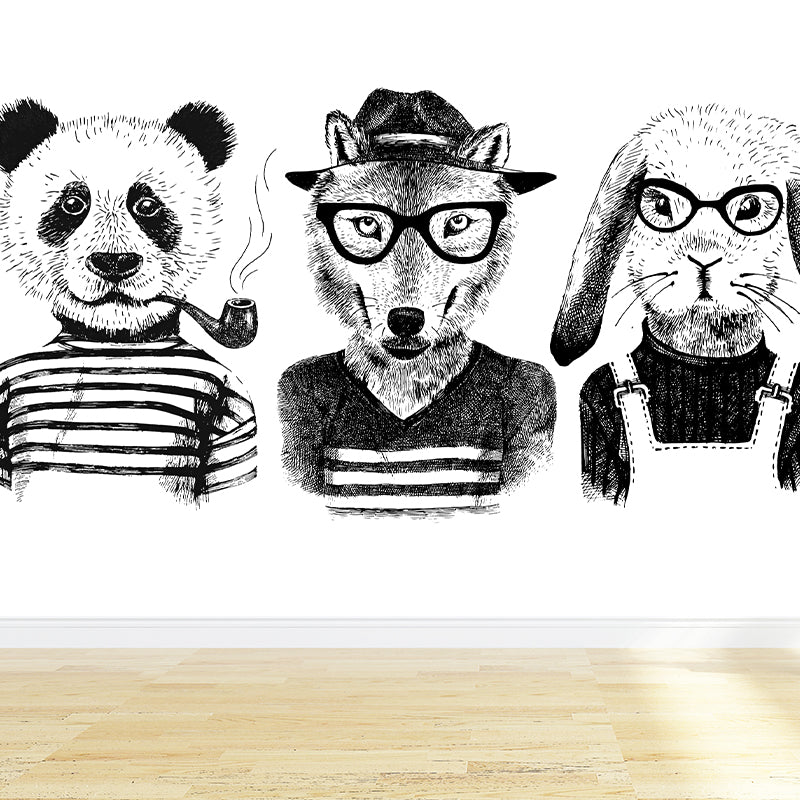 Illustration Animal Portrait Mural Wallpaper Large Wall Art for Boys Bedroom, Custom Print Clearhalo 'Wall Decor' 'Wall Mural' 1864238