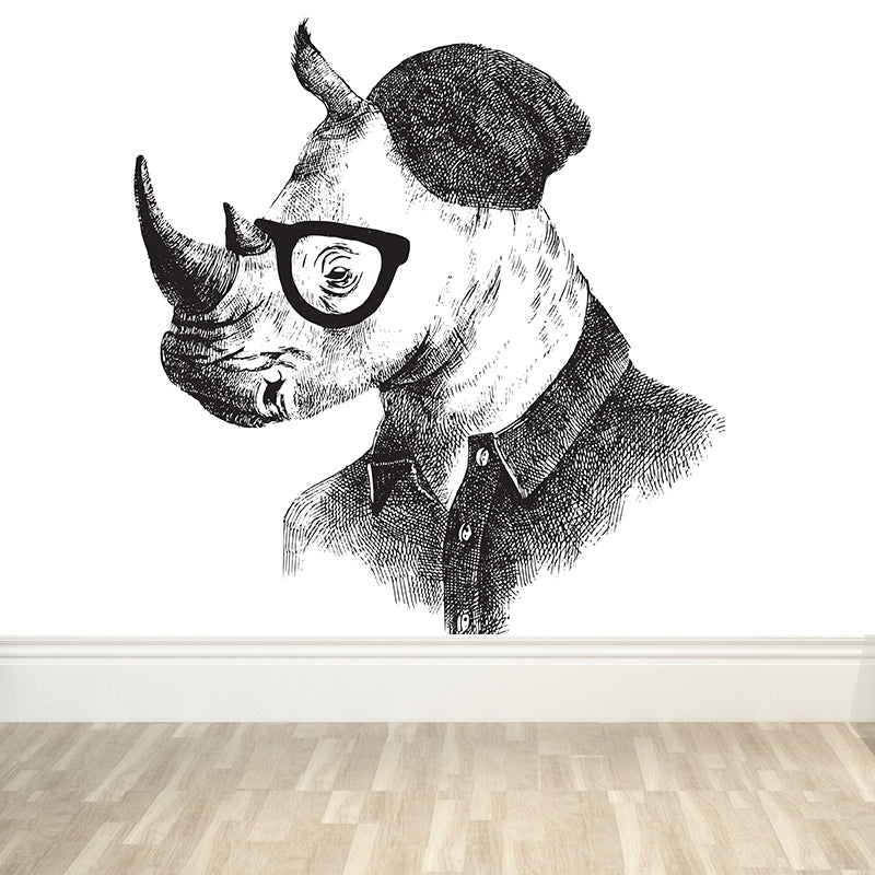 Illustration Animal Portrait Mural Wallpaper Large Wall Art for Boys Bedroom, Custom Print Dark Gray Clearhalo 'Wall Decor' 'Wall Mural' 1864241