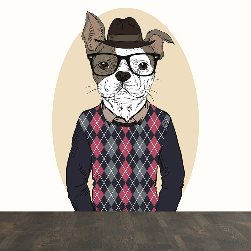 Illustration Animal Portrait Mural Wallpaper Large Wall Art for Boys Bedroom, Custom Print Black Clearhalo 'Wall Decor' 'Wall Mural' 1864256