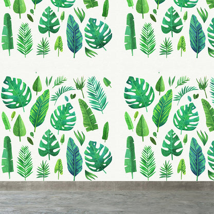 Stain-Proof Leaves Print Mural Tropical Non-Woven Wall Art, Custom Size Available Green Clearhalo 'Wall Decor' 'Wall Mural' 1864311