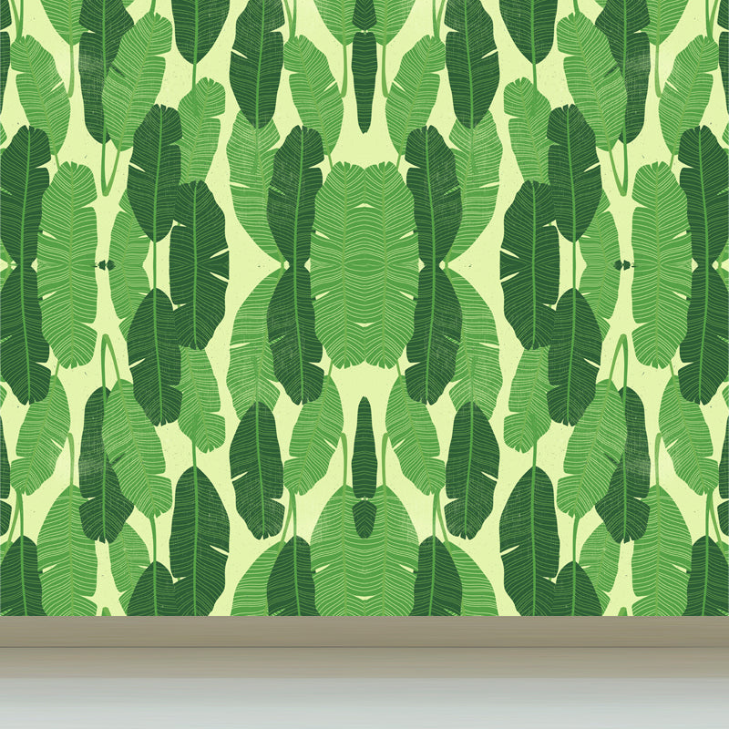 Stain-Proof Leaves Print Mural Tropical Non-Woven Wall Art, Custom Size Available Clearhalo 'Wall Decor' 'Wall Mural' 1864327