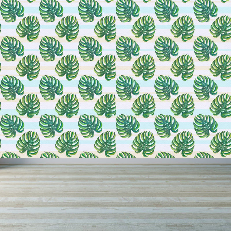 Stain-Proof Leaves Print Mural Tropical Non-Woven Wall Art, Custom Size Available Army Green Clearhalo 'Wall Decor' 'Wall Mural' 1864331
